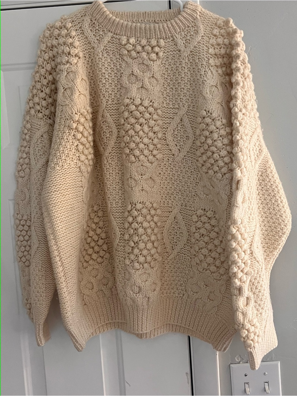 Vintage Sharper Image Cream Cable & Bobble Knit Crewneck Sweater